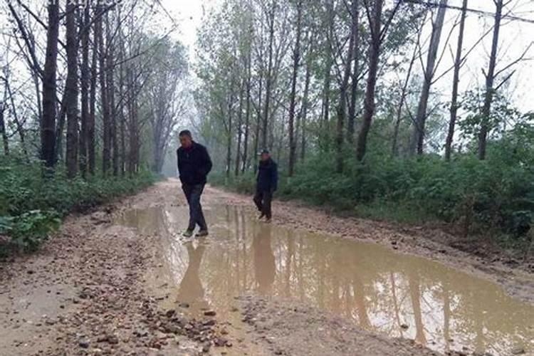 梦见下雨在泥泞路上走