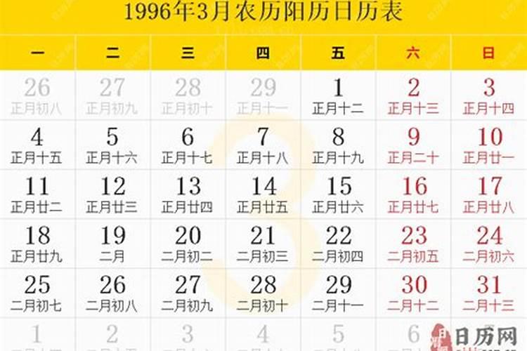 1996年三月十五农历